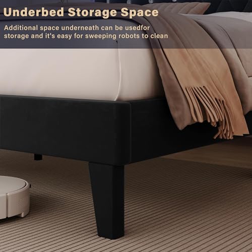 Black Upholstered Platform Bed Frame with LED Light I172