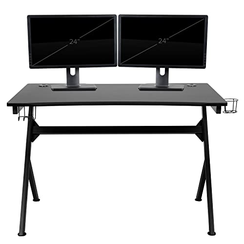 Red Gaming Desk and Blue Reclining Gaming Chair Set with Cup Holder and Headphone Hook D333869