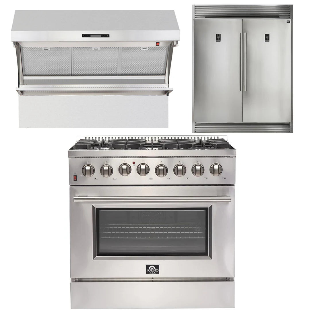 36 Inch Dual Fuel Range, Wall Mount Range Hood, 60 Inch Refrigerator V3689