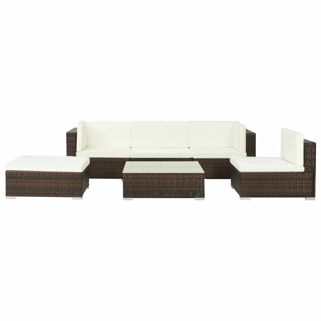 6 Piece White Cushioned Poly Rattan Patio Conversation Set with Coffee Table K10796