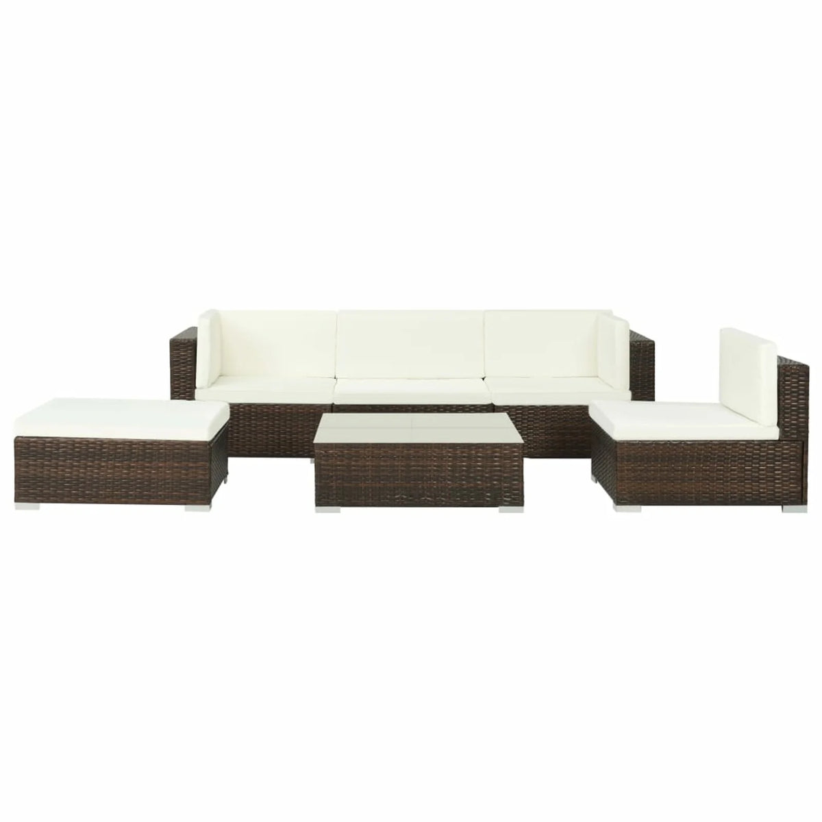 6 Piece White Cushioned Poly Rattan Patio Conversation Set with Coffee Table K10796