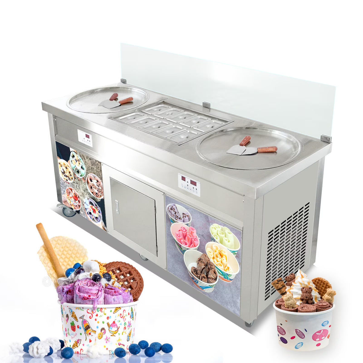22" Double Round Pans Fried Ice Cream Machine with 10 Refrigerated Tanks J43544