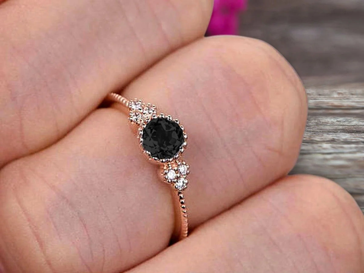 Art Deco Black Diamond Moissanite Engagement Ring N845