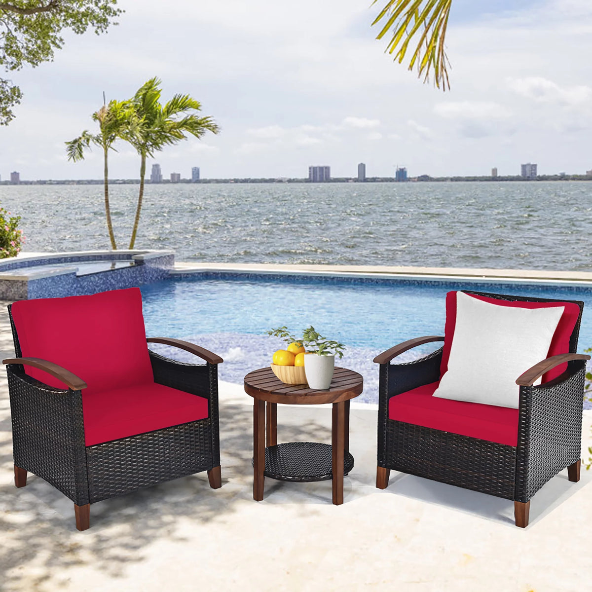 3 Pc Patio Rattan Furniture Set with Cushion D621770