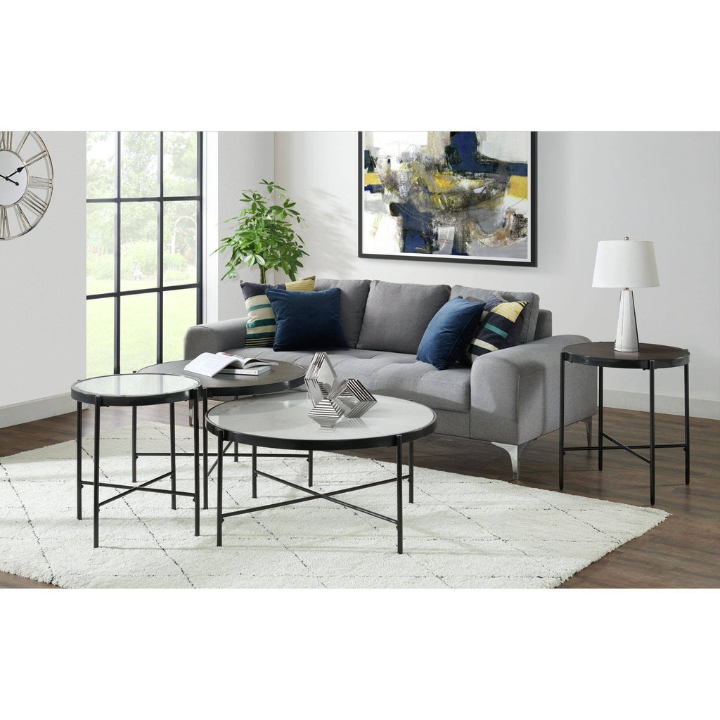 Round End Table with Wooden Top - Brown F97084