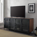 Rustic Oak Metal Mesh Double Door Rolling Bar Cabinet I8795