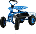 Blue Garden Cart Rolling Scooter with Swivel Seat & Utility Tool Tray B333