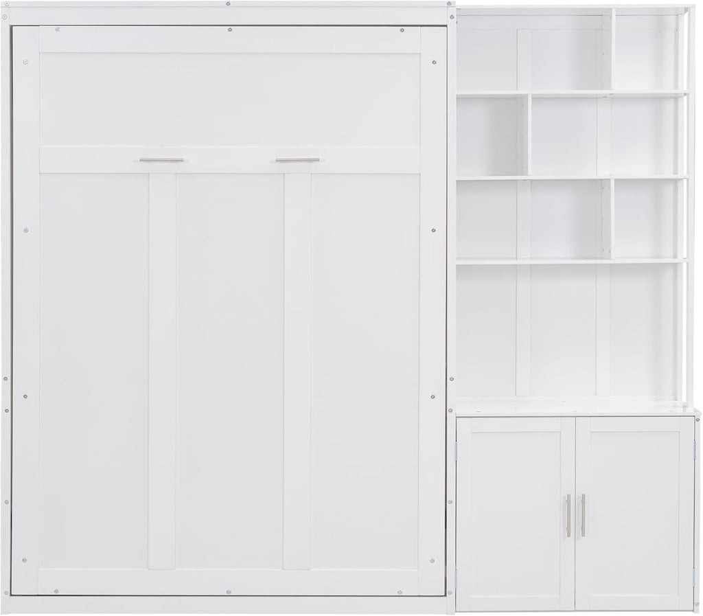 White Full Size Murphy Bed with Storage Cabinet and Shelves C692627