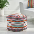 Striped Pouf Ottoman Fabric: White/Yellow/Multi Red 100% Cotton B5454