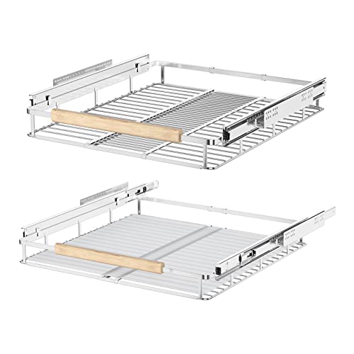 Extendable Slide Out Cabinet Organizer Pull Out Pantry Shelves Drawers Under Sink Sliding Basket, Adjusted Width 16.1"-26.3", 2 Pack N35101
