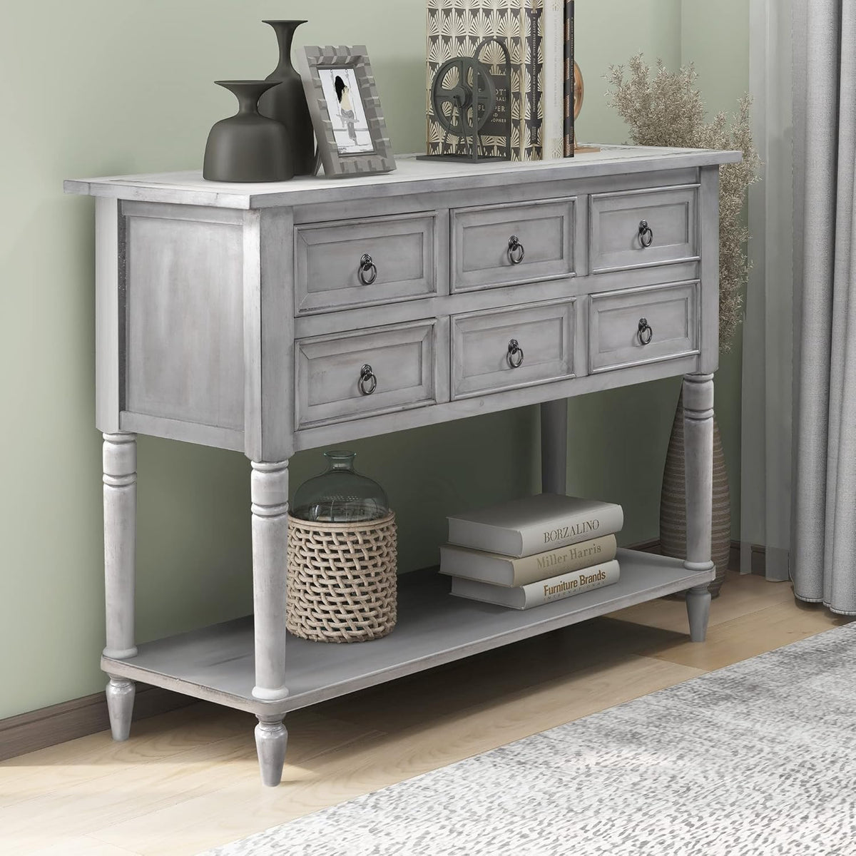 Navy Blue 6 Drawer Sideboard Console Table J4813
