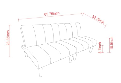Blue Corduroy Convertible Futon Sofa Bed with Wooden Legs M1435