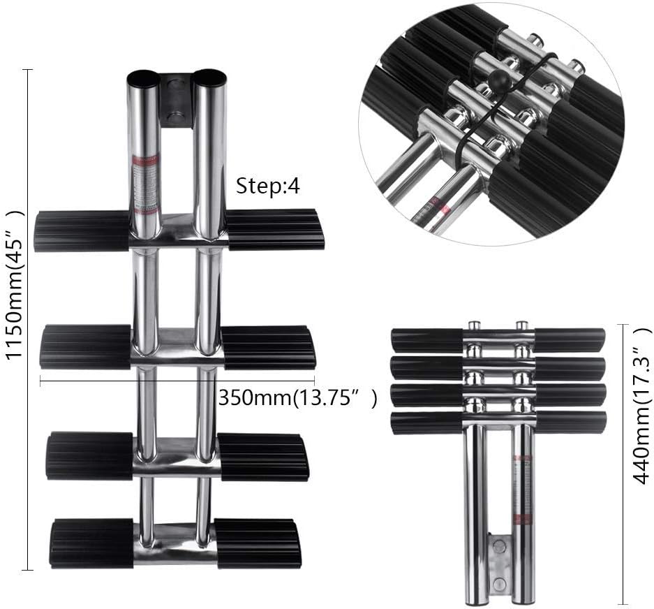 Stainless Steel 4 Step Telescopic Boat Ladder Y239