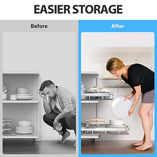 Extendable Slide Out Cabinet Organizer Pull Out Pantry Shelves Drawers Under Sink Sliding Basket, Adjusted Width 16.1"-26.3", 2 Pack N35101