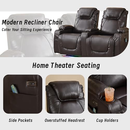 Brown Electric Power Loveseat Recliner Chair with Storage Armrest Q83502