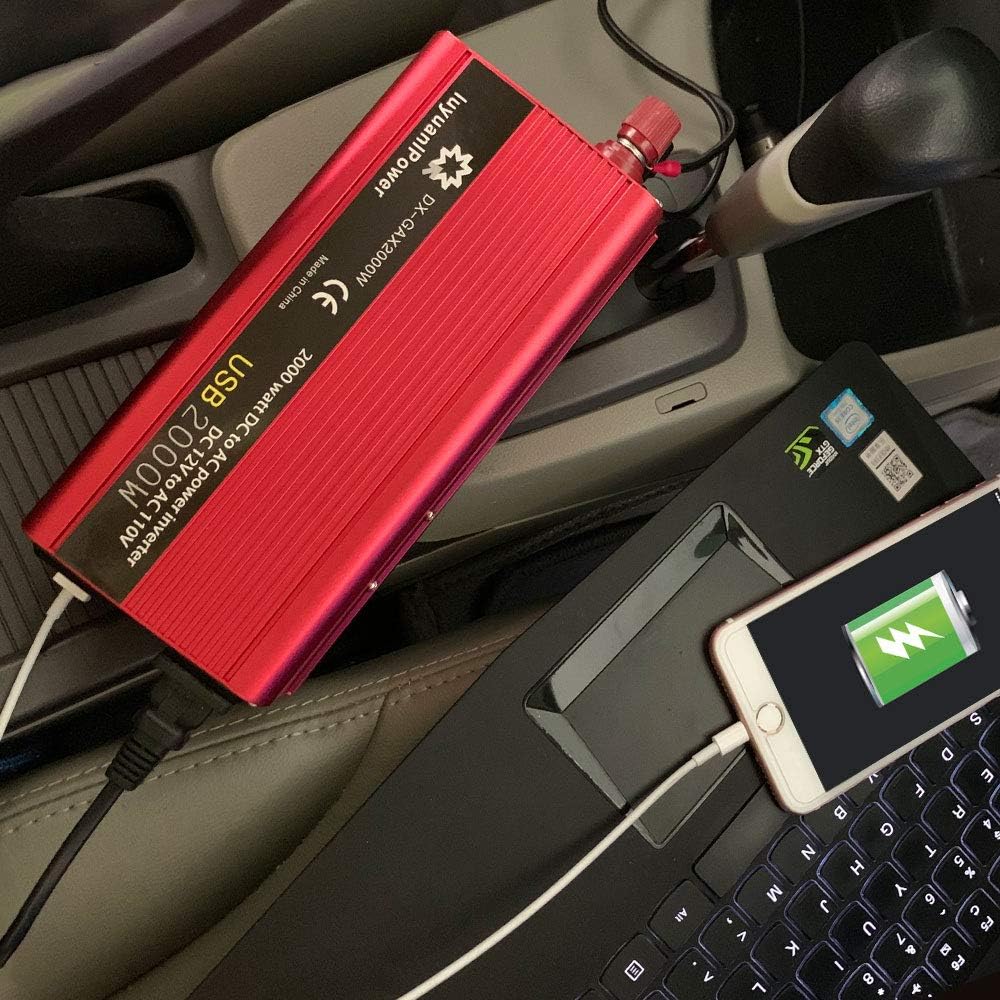 1200W DC to AC 12V to 110V Car Power Inverter with 3.1A USB and Battery Clips J919477