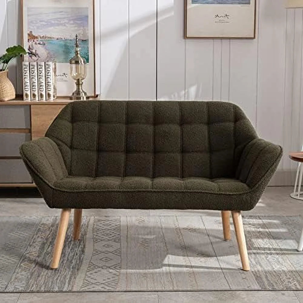 Small 2-Seat Cream Velvet Loveseat with Gold Legs A64193