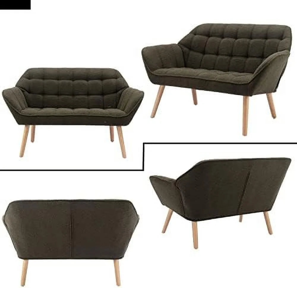 Small 2-Seat Cream Velvet Loveseat with Gold Legs A64193