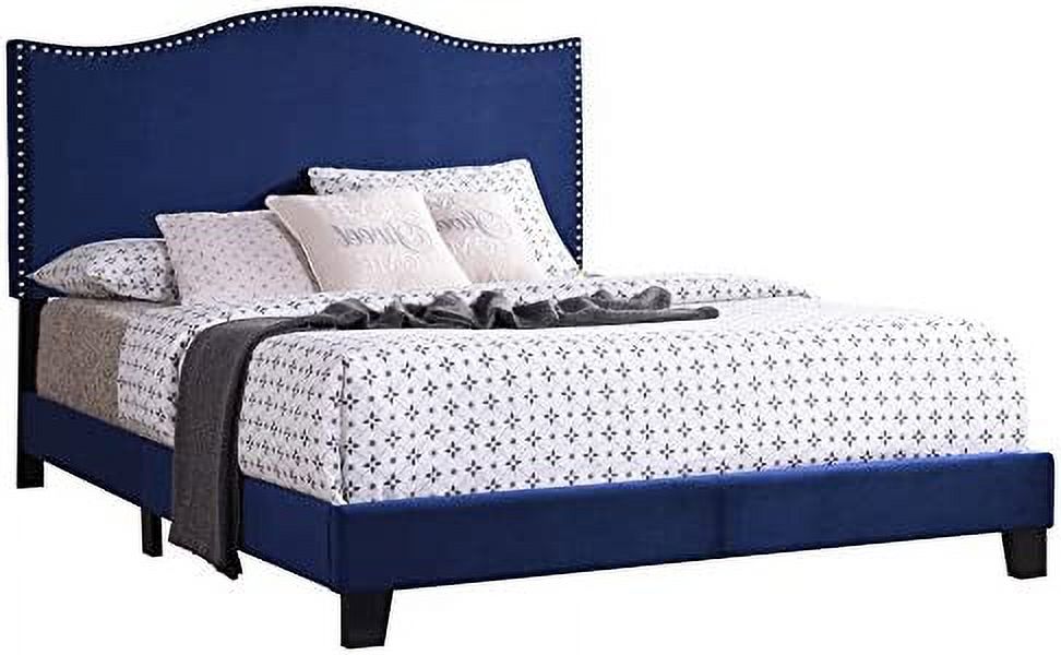 Blue Velvet King Size Upholstered Panel Bed V800