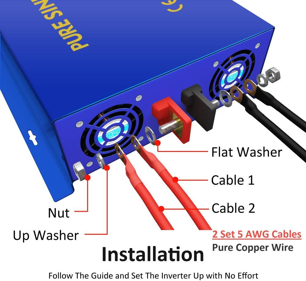 2000W Pure Sine Wave Power Inverter 24V DC to AC 120V with 15ft Remote Switch D8950