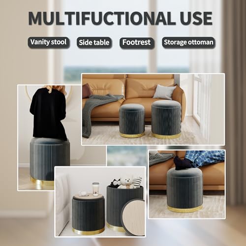 Round Storage Ottoman Set of 2 Velvet Grey H110740