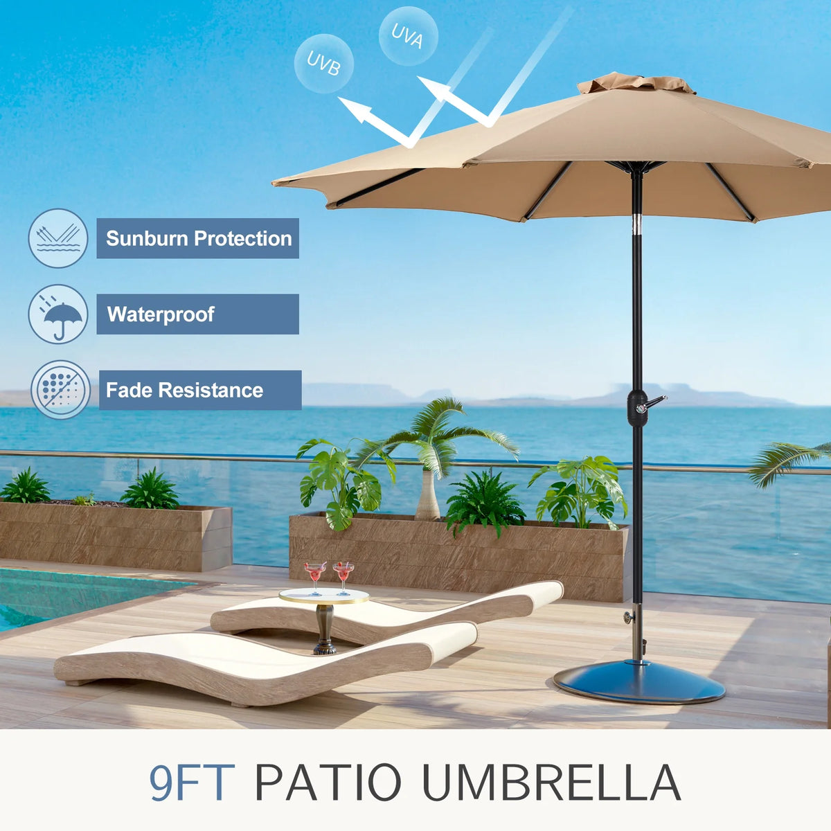 9FT Outdoor Patio Umbrella with Push Button Tilt and Crank Handle O80545