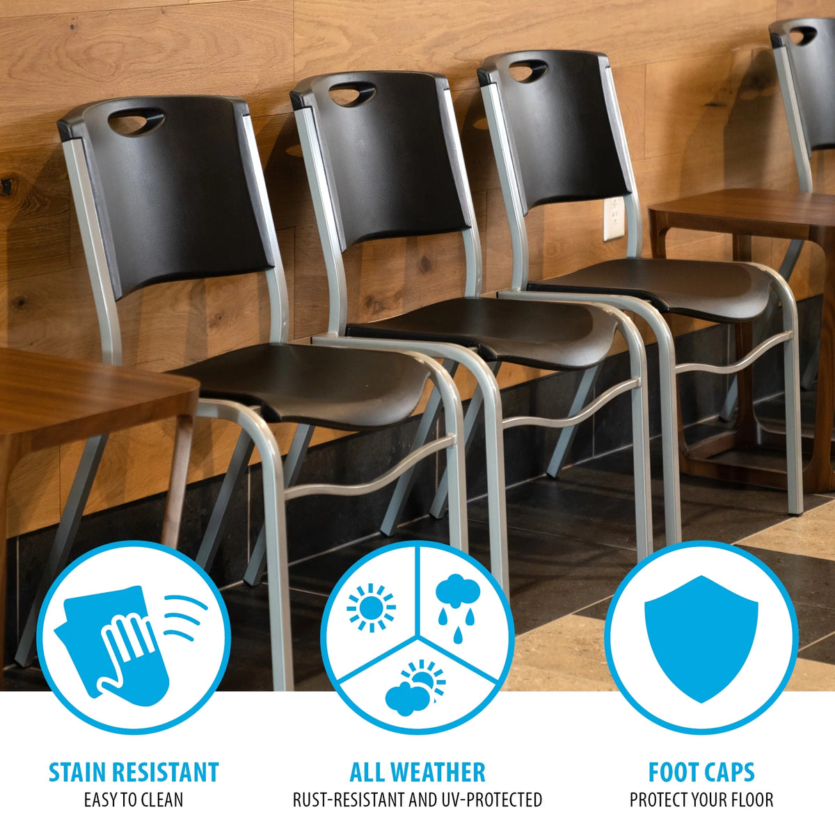 Black Plastic Stacking Chair 4 Pack Y840160
