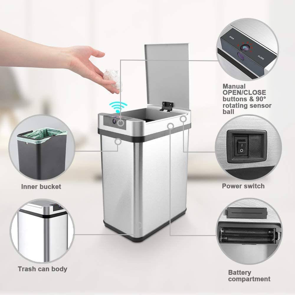 2.4 Gallon Stainless Steel Automatic Sensor Kitchen Trash Can T5961