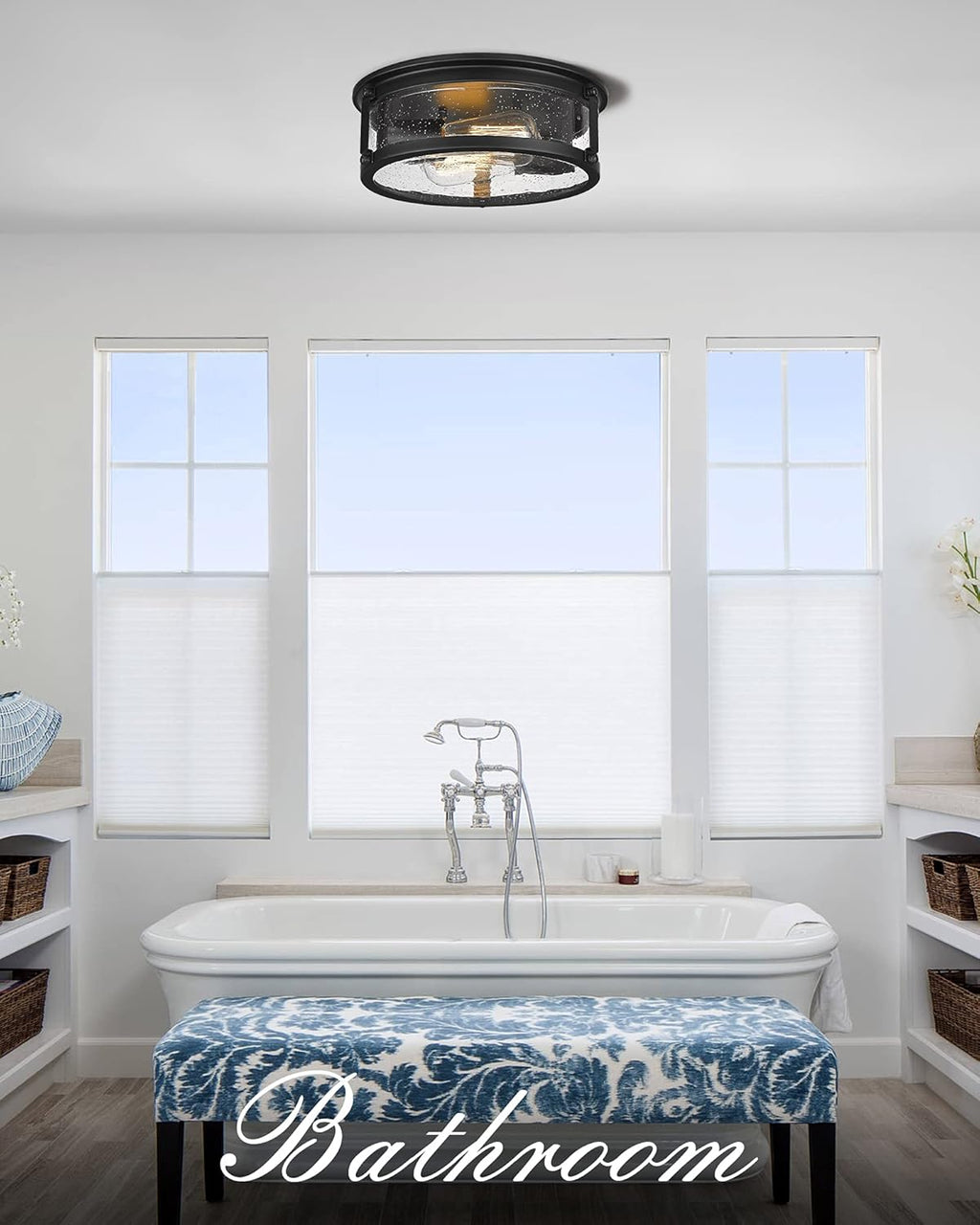 Matte Black 2-Light Metal Cage Ceiling Light Q262