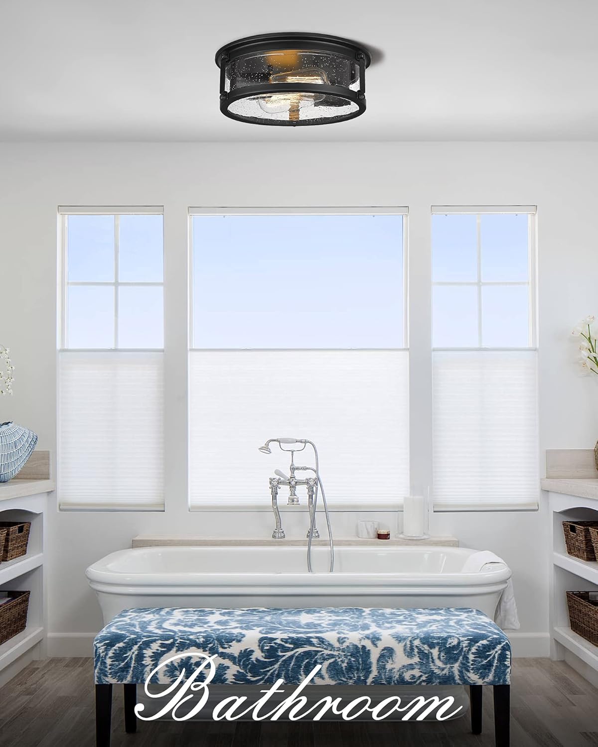 Matte Black 2-Light Metal Cage Ceiling Light Q262
