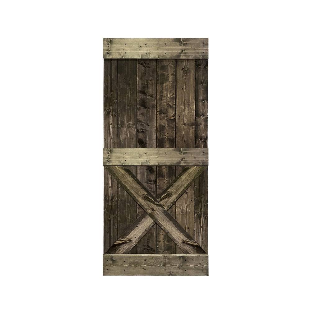 Light Cream Stained Knotty Pine Wood Sliding Barn Door Slab E64190