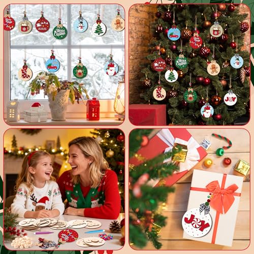 12 Styles Unfinished Wooden Christmas Ornaments Kit with Paint Pens O264
