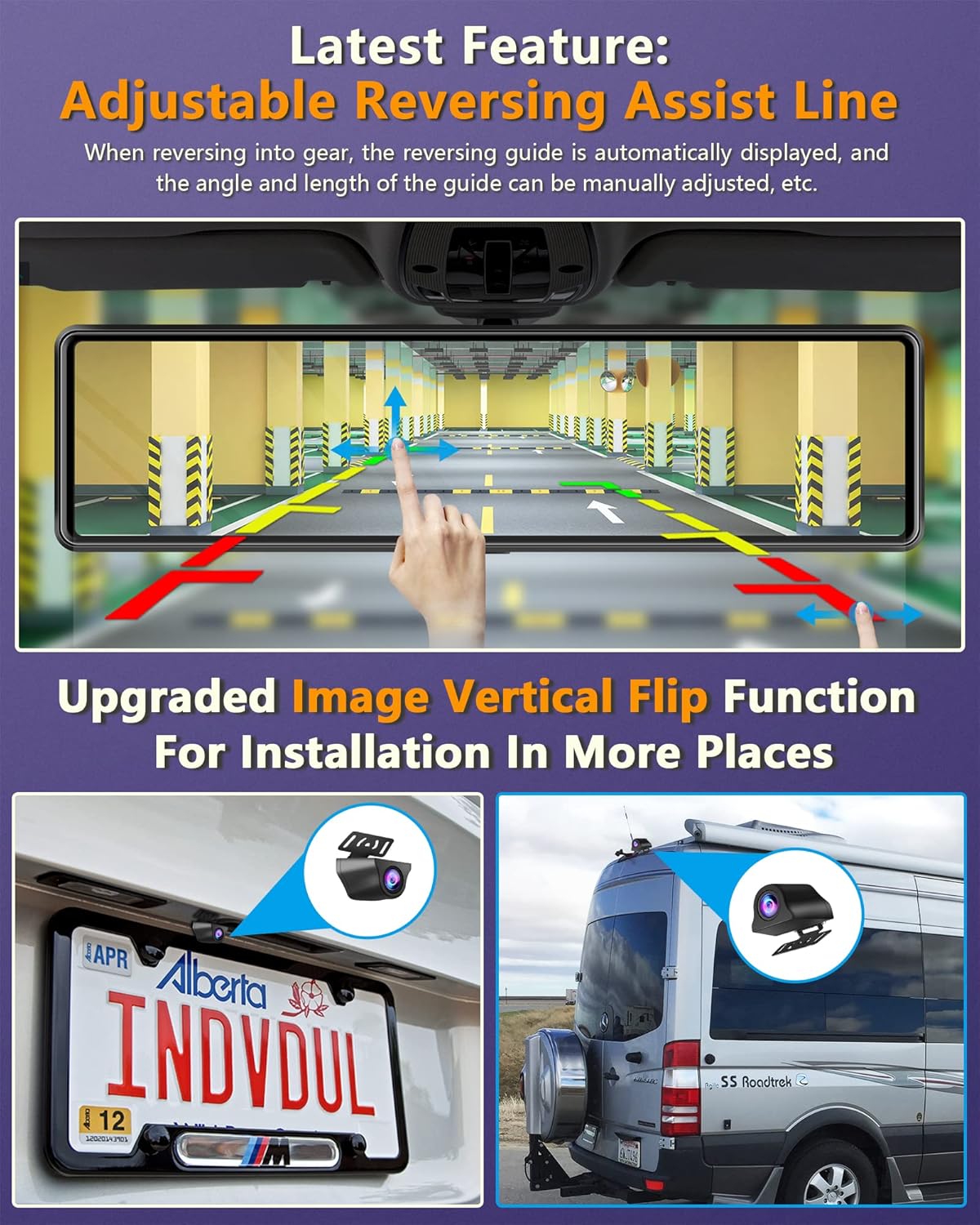 Mirror Dash Cam with Detached Front Camera 11 Rear View Mirror Camera Front and Rear FHD 1080P Waterproof Backup Camera Full Touch Screen with Night Vision H62667