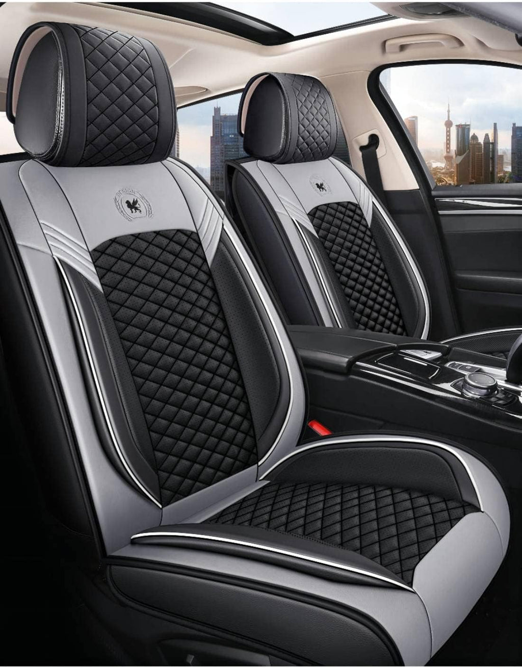 Leather Car Seat Covers 5 Seats Full Set Black Pink G544