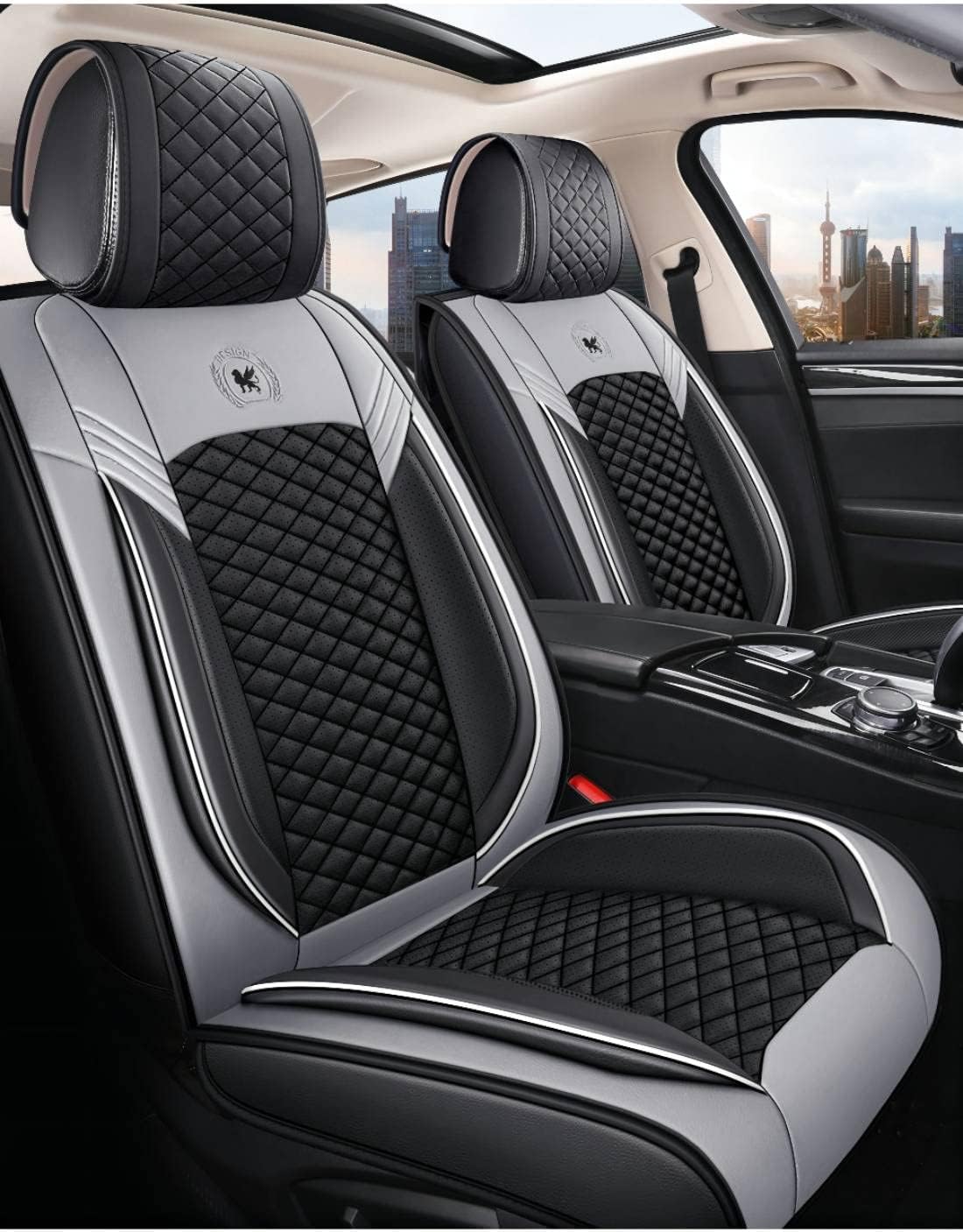 Leather Car Seat Covers 5 Seats Full Set Black Pink G544