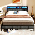 Gray Queen Size Metal Platform Bed Frame with Storage Headboard F4960