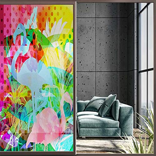 Window Privacy Film One Way Flamingo Colorful Glass Sticker Static Stickers Removable, 23.6 in by 78.7 in Z40190