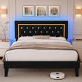 Black Upholstered Platform Bed Frame with LED Light I172