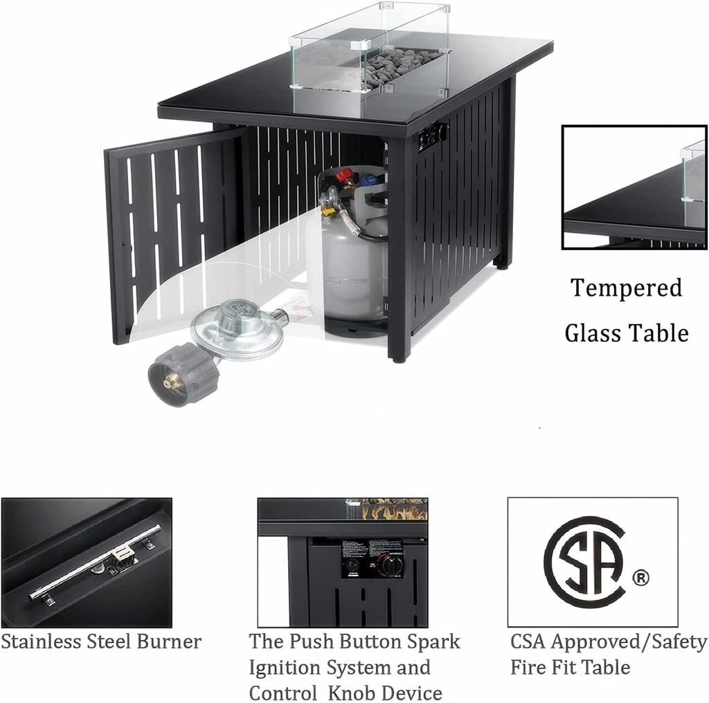 28 Inch 50,000 BTU Propane Fire Pit Table with Lid and Lava Stone B666