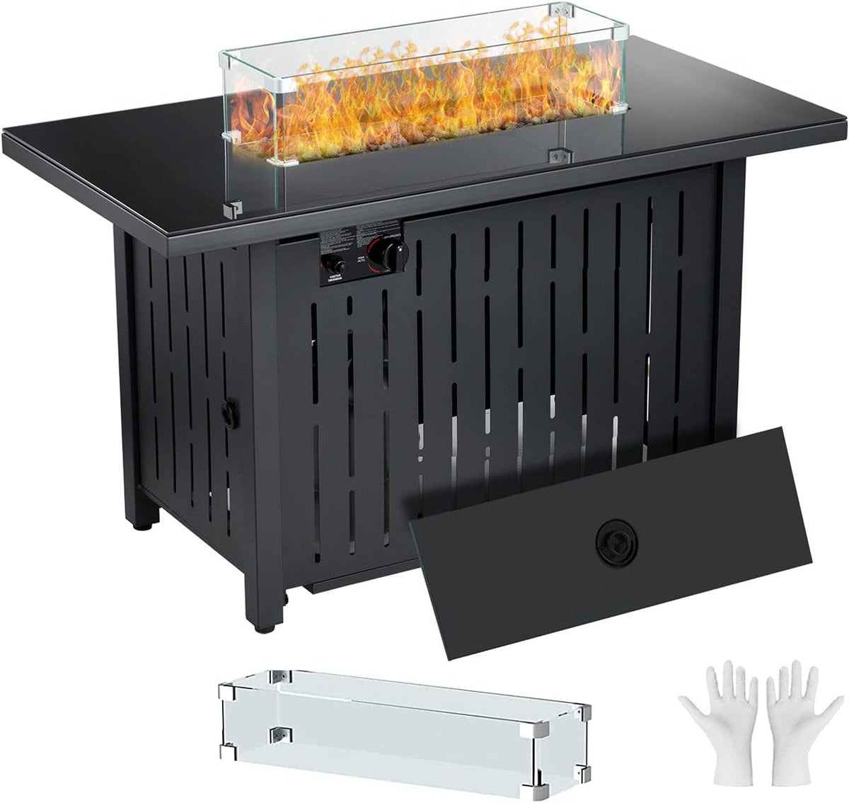 28 Inch 50,000 BTU Propane Fire Pit Table with Lid and Lava Stone B666