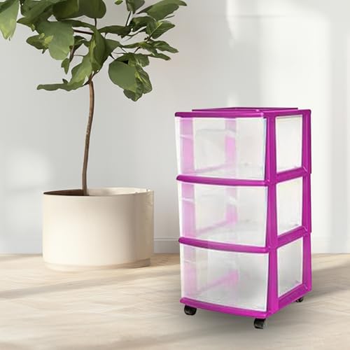 3-Tier Clear Plastic Storage Organizer Cart with Wheels P7534