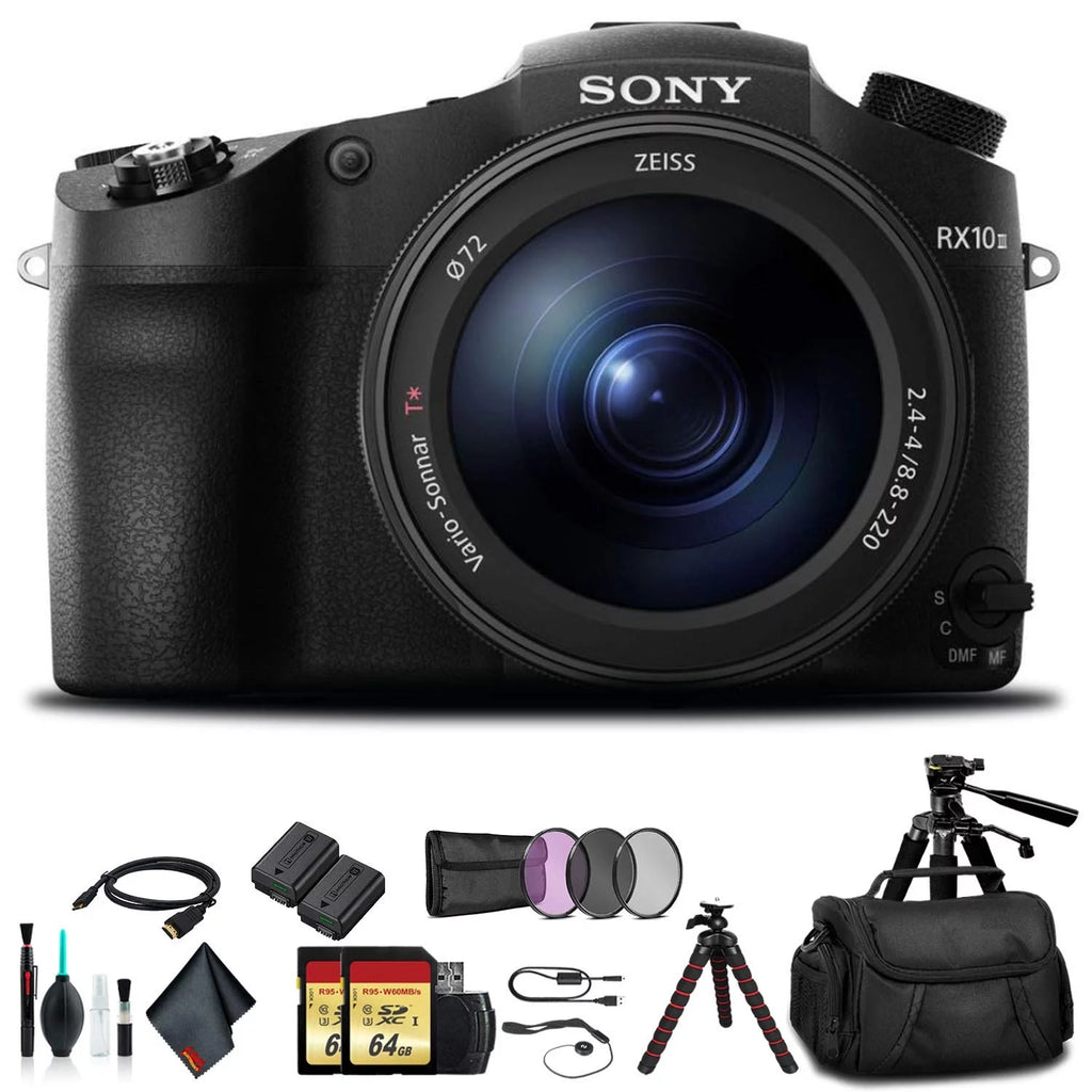 Sony Cyber-Shot Camera with Soft Bag, Tripod, Additional Battery, 64GB Memory Card, Card Reader S77027