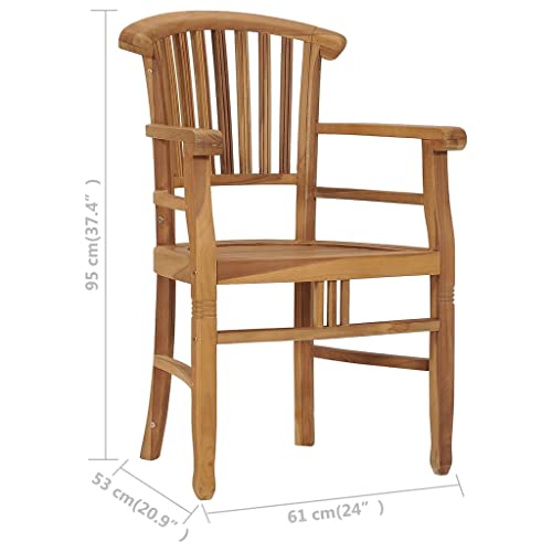 2 pcs Solid Teak Wood Patio Dining Chairs with Backrest and Armrest C859