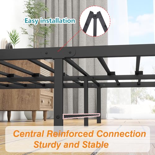 Gray Queen Size Metal Platform Bed Frame with Storage Headboard F4960
