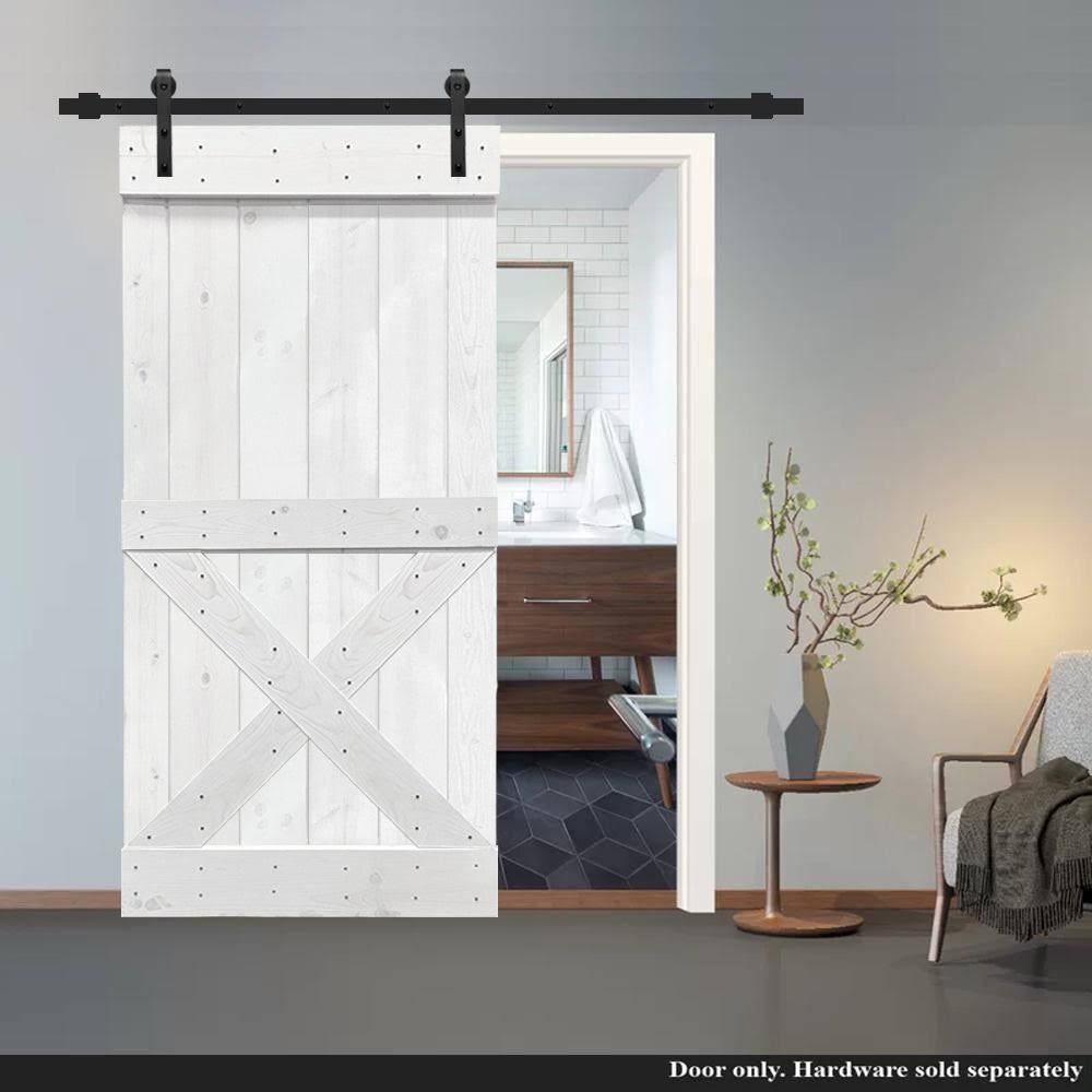 Light Cream Stained Knotty Pine Wood Sliding Barn Door Slab E64190