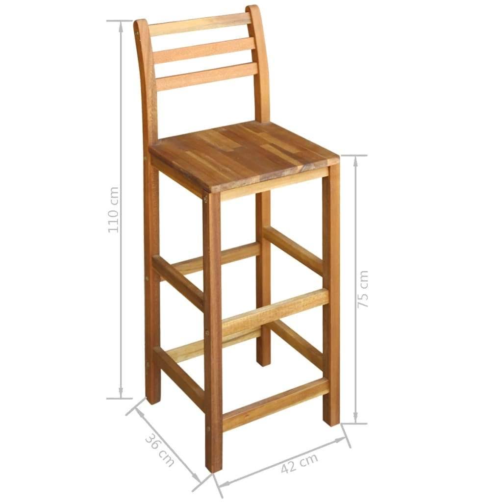 3 Pieces Solid Acacia Wood Bar Table and Chair Set W285534