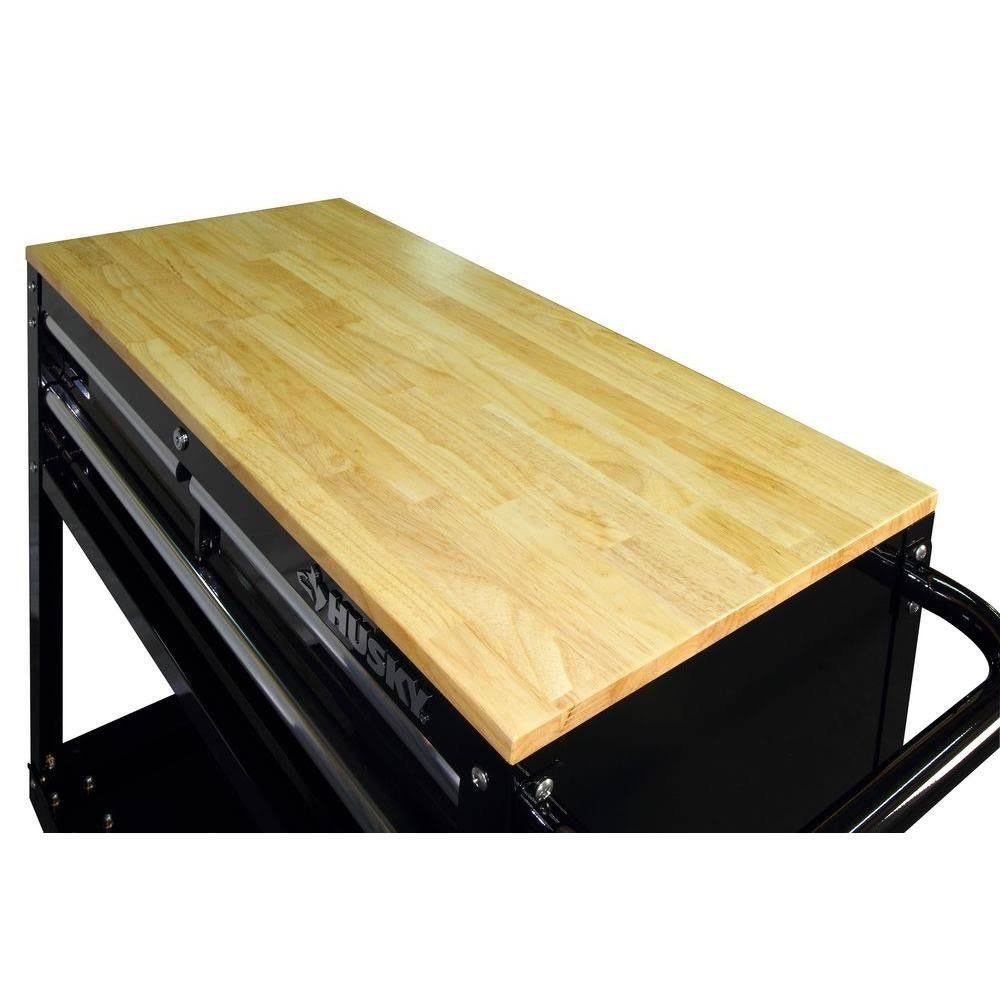36 in. 3-Drawer Rolling Tool Cabinet Cart with Wood Top Black E241029