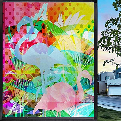 Window Privacy Film One Way Flamingo Colorful Glass Sticker Static Stickers Removable, 23.6 in by 78.7 in Z40190