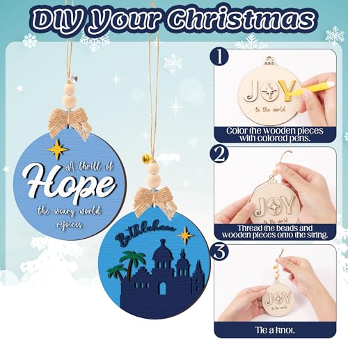 12 Styles Unfinished Wooden Christmas Ornaments Kit with Paint Pens O264
