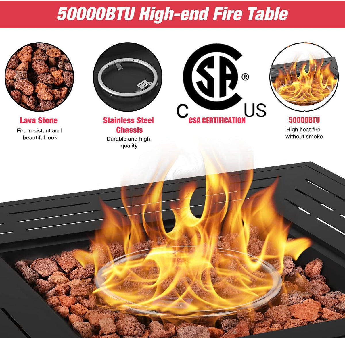 32 Inch 50,000 BTU Propane Fire Pit Table with Glass Wind Guard M276978